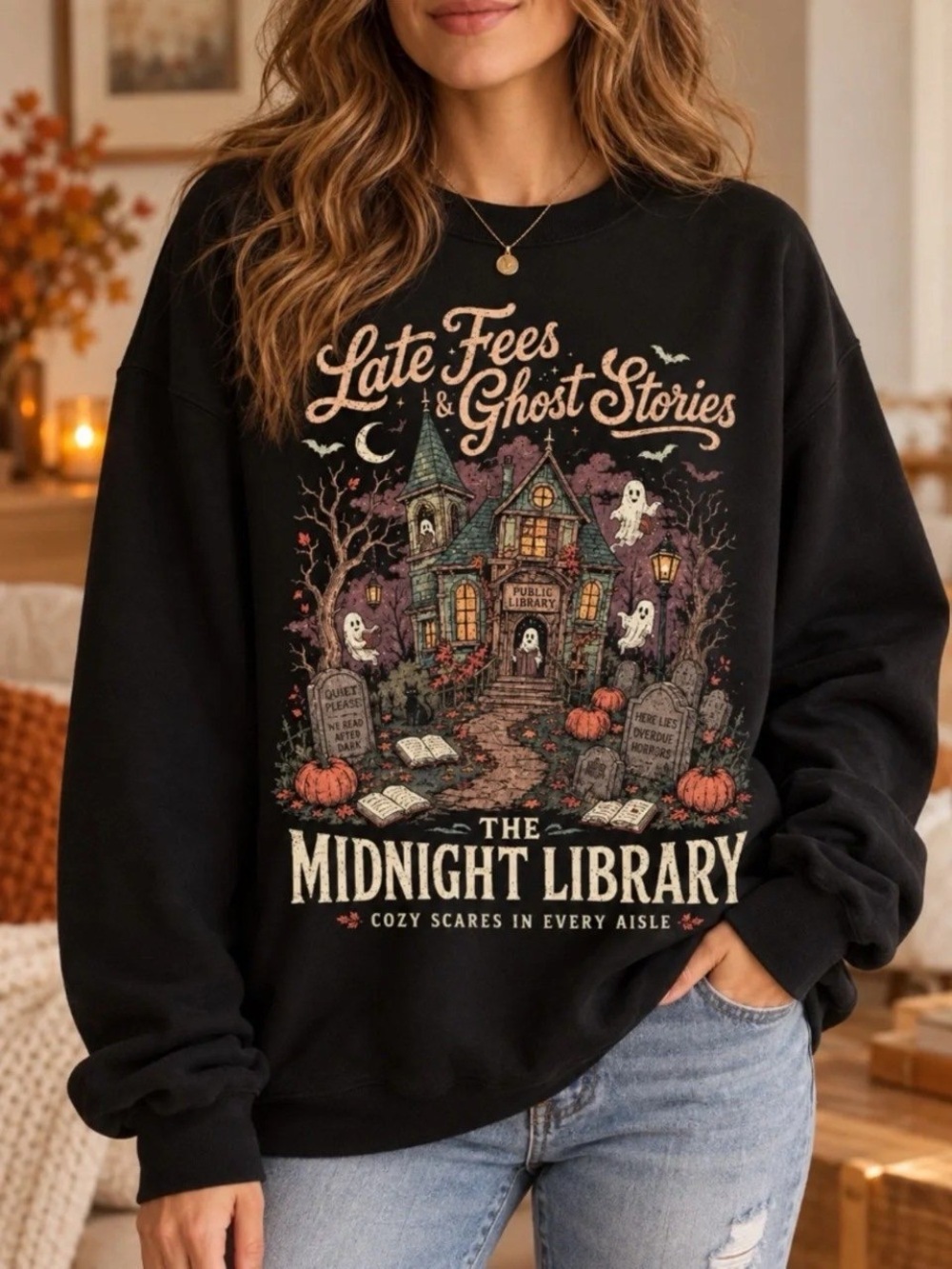 Black The Midnight Library Graphic Sweatshirt